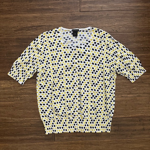 Ann Taylor Short Sleeve Knit Cardigan Women’s XL 100% Cotton Polka Dot Button Up - Picture 1 of 4